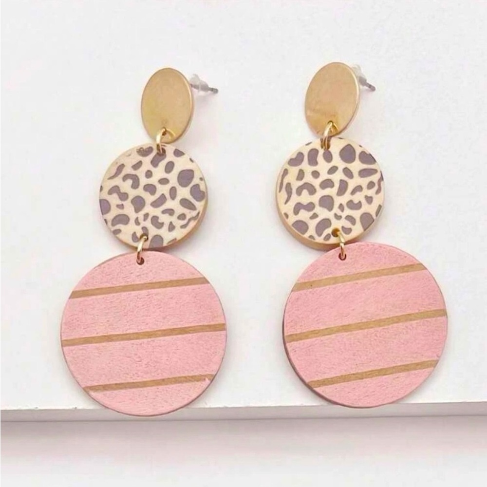 NEW World Circle Dalmatian Striped Print Drop Hoop Earrings